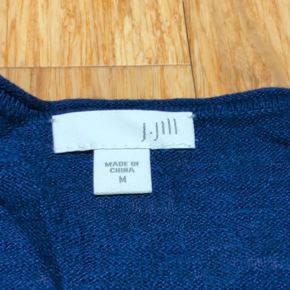 J. Jill Deep Blue Linen Blend Long Sleeve Sweater Small Pocket Accent Size M - Picture 6 of 9